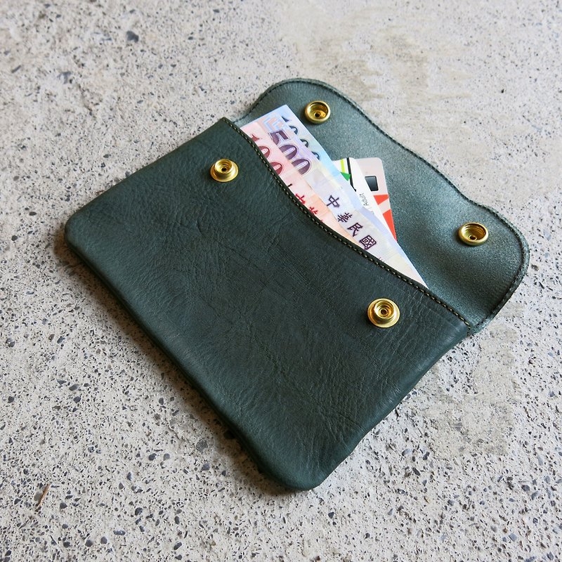 孔雀綠單釦包、孔雀綠雙釦包 裝護照、存摺或隨身小物【LBT Pro】 - 化妝袋/收納袋 - 真皮 綠色