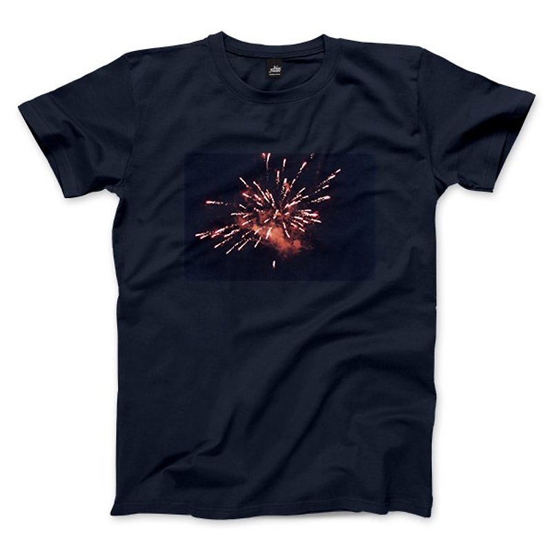 Fireworks - 藏青 - 中性版T恤 - 男 T 恤 - 棉．麻 藍色