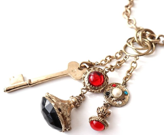 【ふるさと割】 80s vintage black red pearl key charm necklace panic-art その他