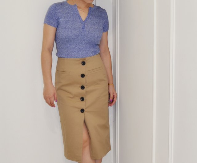 Flat 135 X Taiwan designer series cotton Khaki buttoned skirt - Shop  flat135 Skirts - Pinkoi