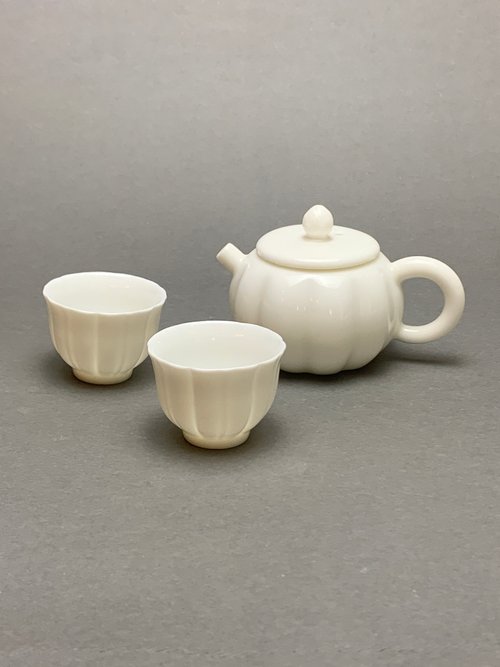良時美器 GoodTimeCeramics 【瓷】南瓜花型潤瓷壺(一壺二杯)精緻泡茶壺