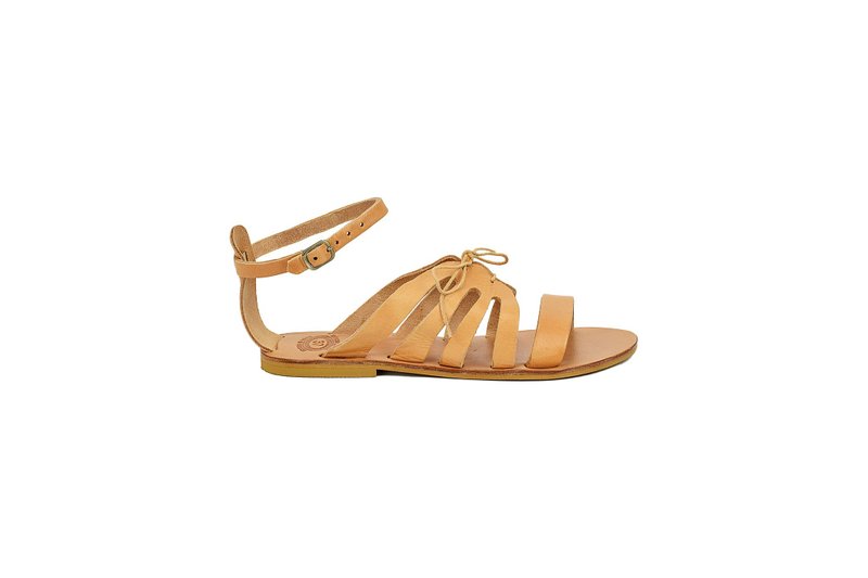 Greek Leather Sandals, Elegant Summer Flats, Women's Sandals with Laces. - 涼鞋 - 真皮 咖啡色