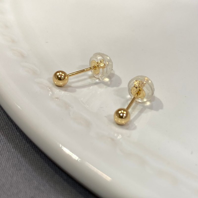 [K18 GOLD] 18K gold 3mm ball earrings 18KP1 [SOLID GOLD] - ต่างหู - โลหะ สีทอง