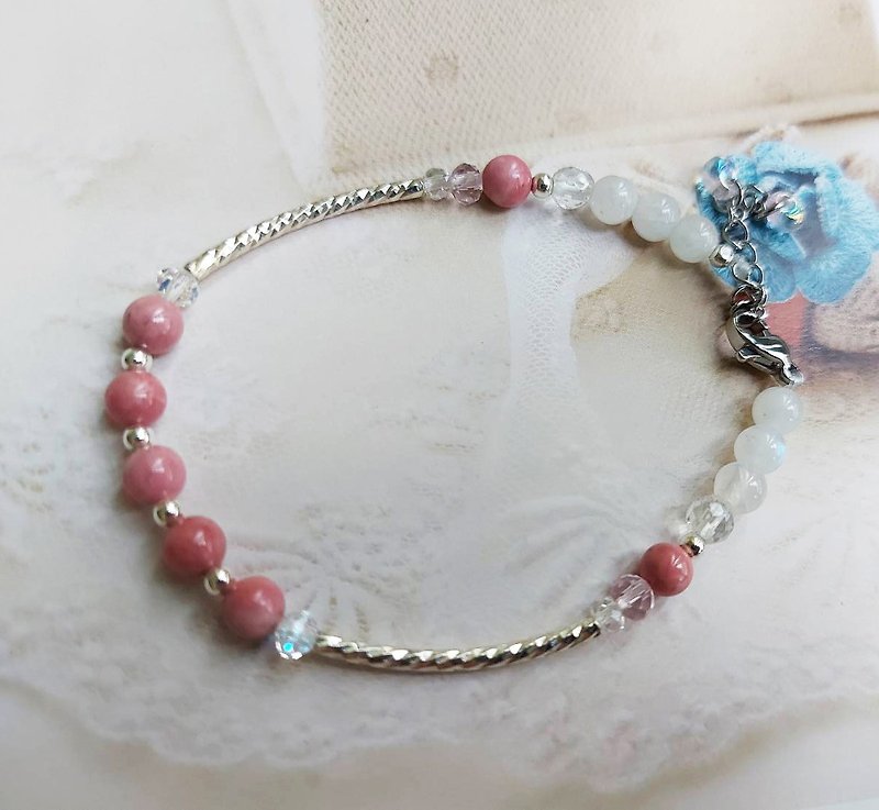 Moonstone Rose Rhodiola Bracelet // White Crystal / Life Enlightenment Number / Love Frequency Energy Stone - Bracelets - Gemstone Pink