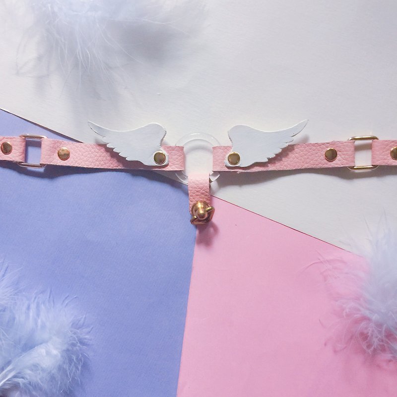 Pink Angel Wings Necklace - สร้อยติดคอ - หนังแท้ สึชมพู
