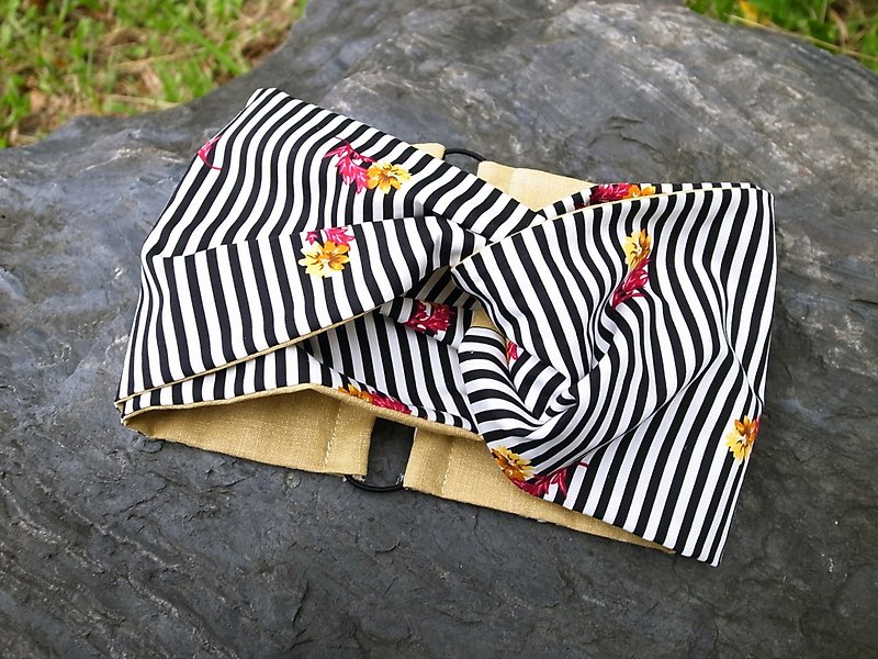 Black and white stripes and flowers with double hair band - Hair Accessories - Cotton & Hemp Black