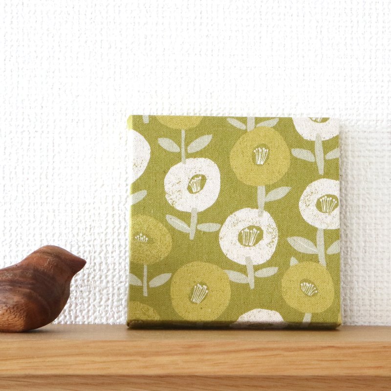 12x12cm ファブリックパネル 【北欧スタンプフラワー グリーン】 - 壁貼/牆壁裝飾 - 棉．麻 綠色
