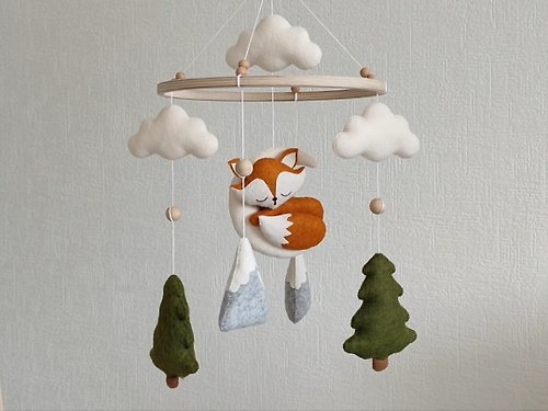 Felt Dreams Designs Fox baby crib mobile Woodland nursery decor girl, forest hanging cot mobile