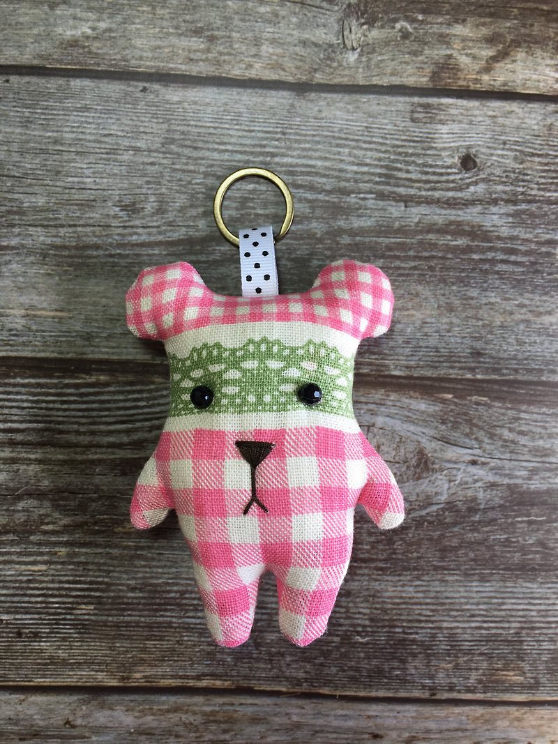 +蕾絲眼罩+熊熊鑰匙圈-小格帽款 - 吊飾 - 棉．麻 粉紅色