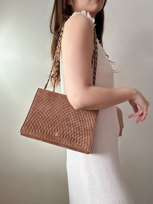 Autrefois Vintage Bags HK 中古稀有 Bally 菱格麂皮兩用包 斜揹包 肩揹包 真皮 義大利製