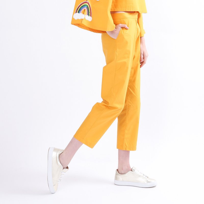 ZIZTAR 尊貴修身簡約黃色褲子 - 女長褲 - 棉．麻 黃色