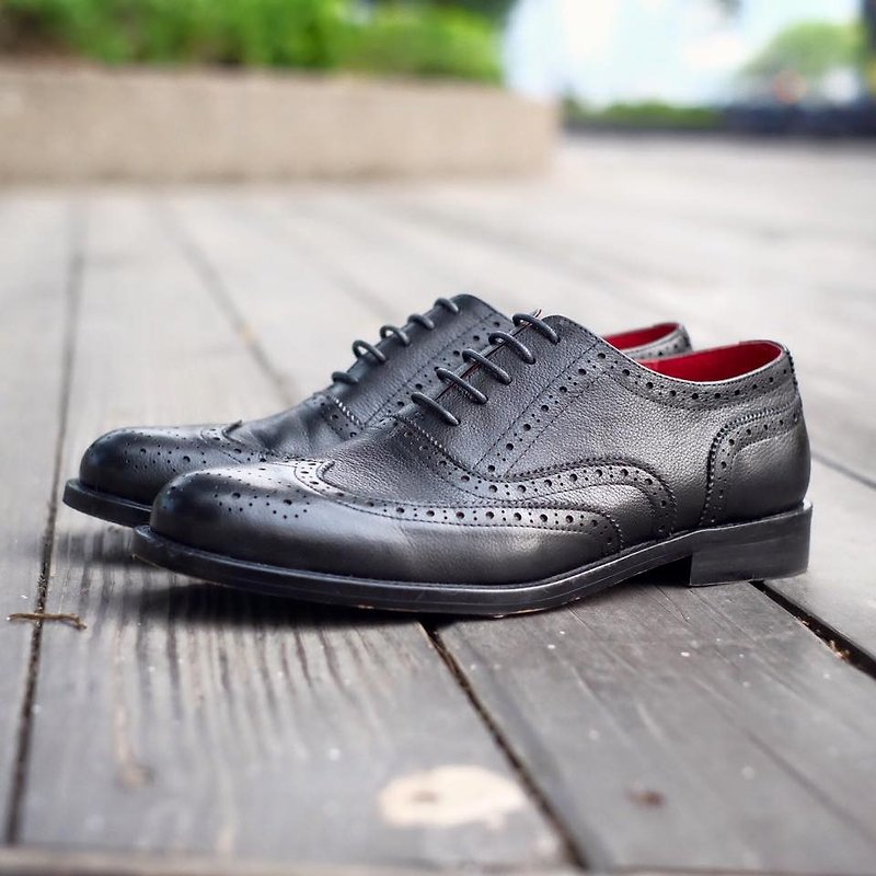 Placebo Litchi Texture Wing Pattern Men's Shoes - รองเท้าอ็อกฟอร์ดผู้ชาย - หนังแท้ สีดำ