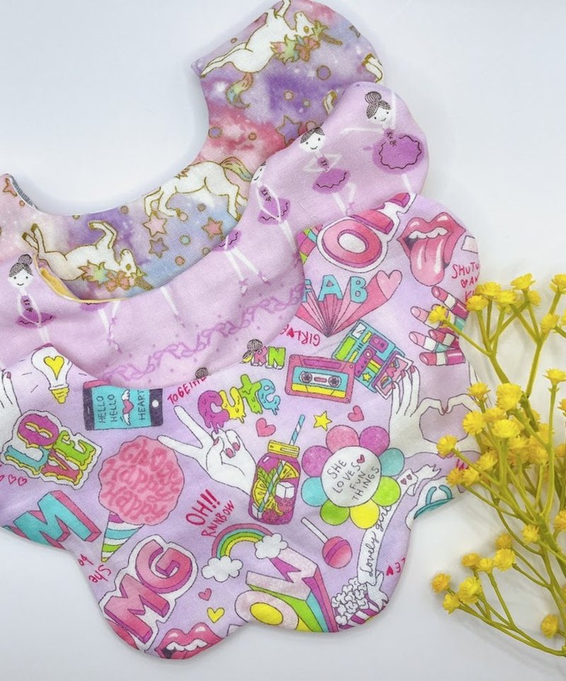 [Free Shipping Offer] Eight-layer gauze handmade bibs in a set of 3 in sweet pink color - Bibs - Other Materials 