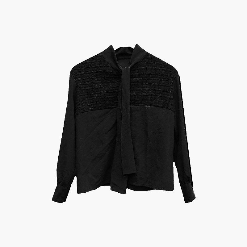 ヴィンテージしわ黒いシャツスプライスストラップ026 - シャツ・ブラウス - ポリエステル ブラック