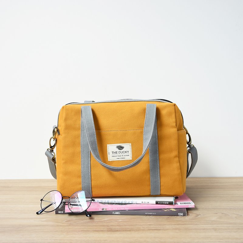 pillow bag - mustard - กระเป๋าแมสเซนเจอร์ - ผ้าฝ้าย/ผ้าลินิน สีเหลือง