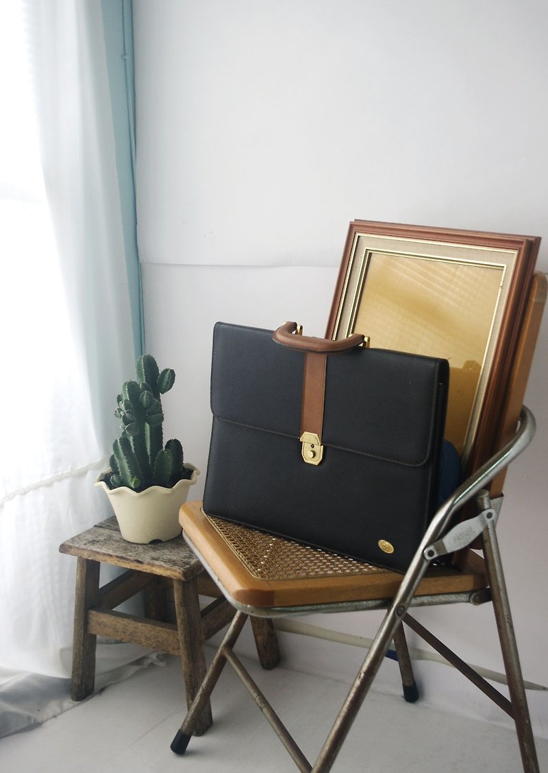 Ancient antique bag - classic styling neutral black simple square briefcase - Handbags & Totes - Faux Leather Black