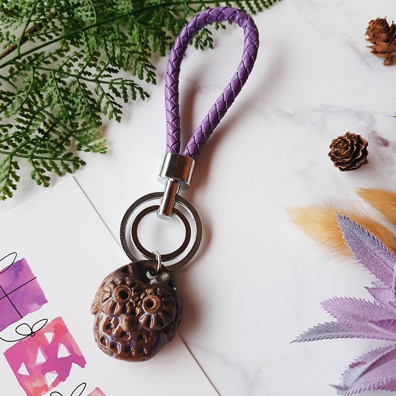 B-13 Owl Charm│Yoshino Eagle x key ring pure handmade design ceramic necklace - Keychains - Pottery Purple