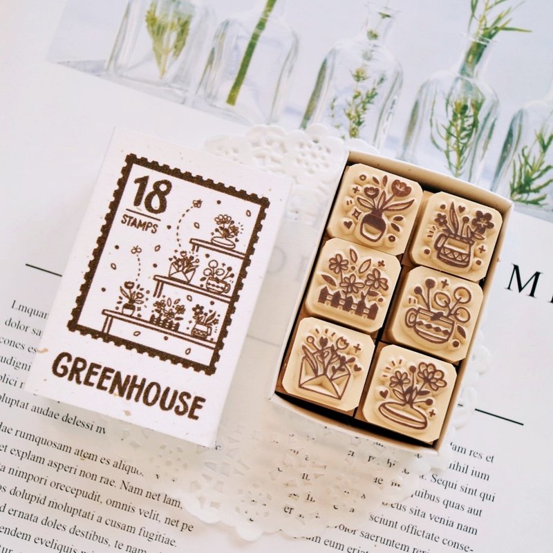 Handbook stamp- V18 greenhouse plant series matchbox small seal 2X2cm (6 styles) - ตราปั๊ม/สแตมป์/หมึก - ยาง สีนำ้ตาล