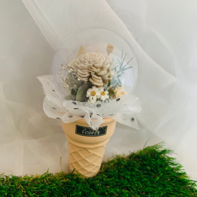 ヌードカラー鉢植えアイスクリームオーナメント日本の装飾写真拡散花ドライフラワー枯れていない - ドライフラワー・ブーケ - 寄せ植え・花 カーキ