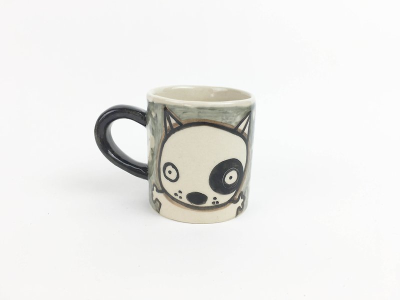 Nice Little Clay Mug _ Cute Dog Black Wheel 0133-02 - Mugs - Pottery Gray