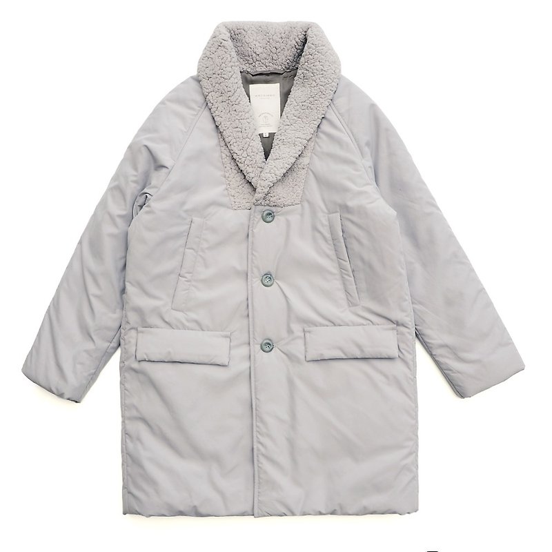 Wool fleece collar and cotton midi coat - Men's Coats & Jackets - Other Man-Made Fibers Gray