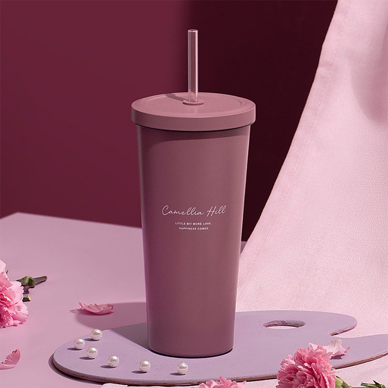 Stainless steel straw cup II 710ml - Camellia Hill - กระบอกน้ำร้อน - สแตนเลส สึชมพู