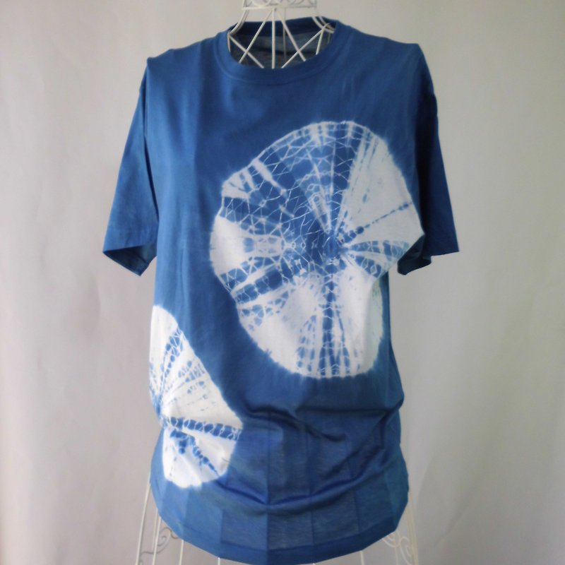 藍染め・Tシャツ_4・絞り染め・スーピマコットン・L・男女兼用  - T 恤 - 棉．麻 藍色
