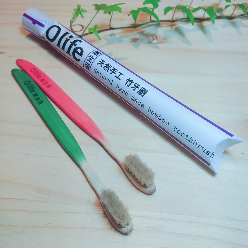 Olife original natural handmade bamboo toothbrush [moderate soft white horse wool gradient 2 color] - Other - Bamboo 