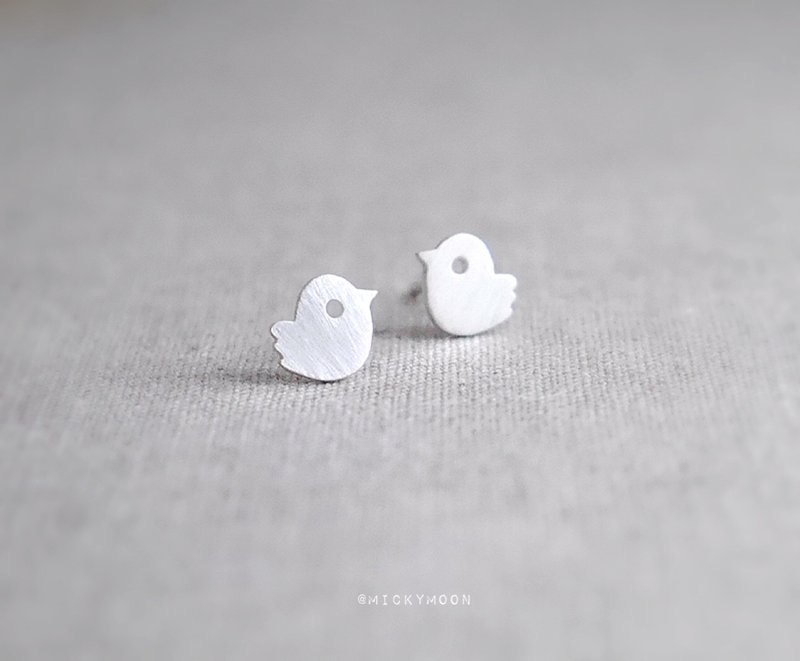 Bird Silver Earrings,925 Sterling Silver - 耳環/耳夾/耳骨夾 - 純銀 銀色