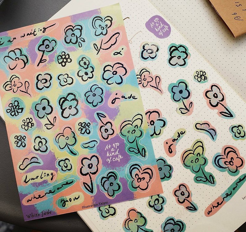 【Inventory】Huabo Limited // Printing Cutting Sticker | Gentle Neon Light WhiteJade - Stickers - Paper Multicolor