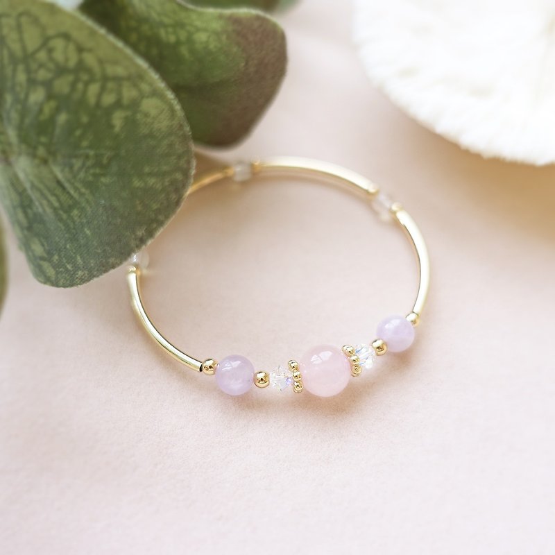 Pink Girl Hortensia Lotus Pink Crystal Lavender Amethyst Swarovski Crystal - Bracelets - Semi-Precious Stones Gold