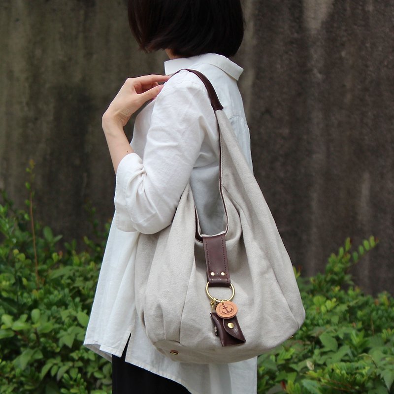 polta-linen-dark brown linen canvas bag - Handbags & Totes - Cotton & Hemp Gray