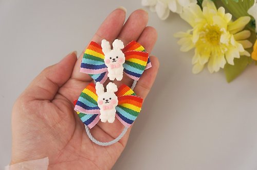 Avondream 手創小舖 G2-寶寶兒童幼兒嬰兒髮束- 髮束馬尾公主頭類 彩虹兔子