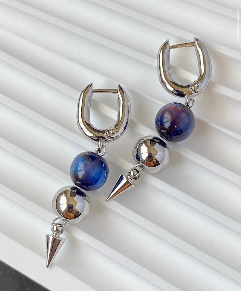 型格手作耳環 - 耳環/耳夾 - 不鏽鋼 藍色