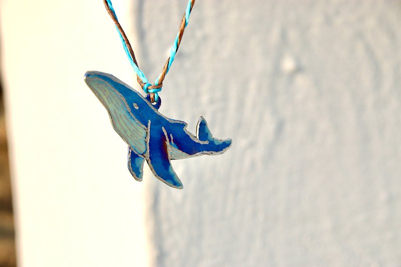 Handmade from pure titanium•Whale necklace•Can be customized - Necklaces - Other Metals Blue