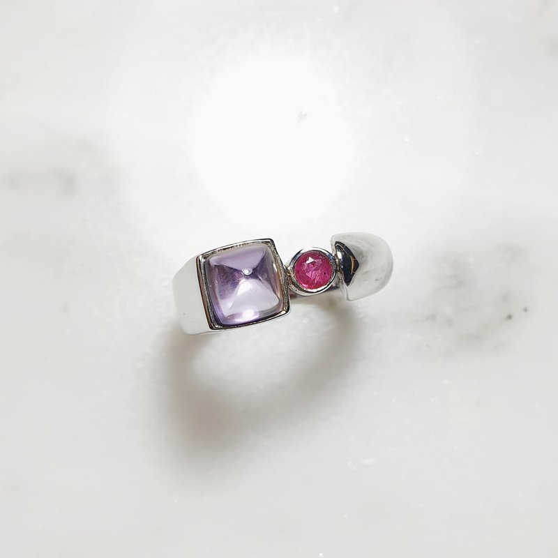 amethyst ring, ruby, 925 Silver, white gold plated - 戒指 - 寶石 紫色