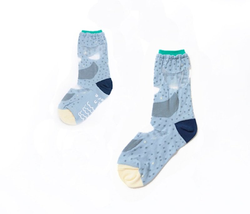 +10・加拾 大香菇兩人三腳組∠大人襪＋小孩襪 - 襪子 - 棉．麻 藍色