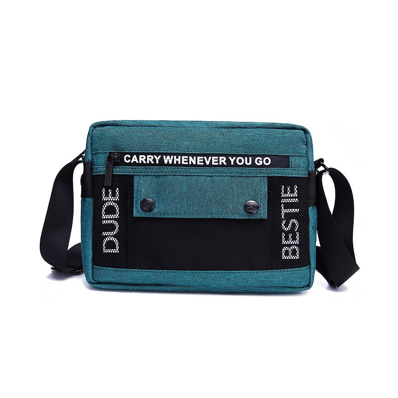 Waterproof Small Side Backpack Shoulder Bag Crossbody Bag Small Bag Travel Men and Women-Stereo Blue Green - กระเป๋าแมสเซนเจอร์ - ไนลอน สีน้ำเงิน