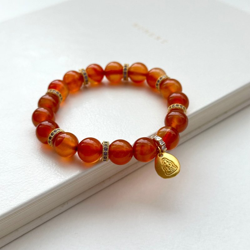 [Cancer and Leo | July] Red Agate Ring Gold Plated Buddha Amulet Bracelet Positive Energy Calming Confident Sleep - Bracelets - Semi-Precious Stones Red