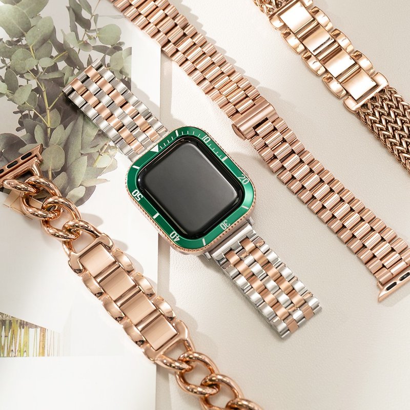 Apple watch - Green water ghost case x Rose Gold strap set - สายนาฬิกา - วัสดุอื่นๆ 