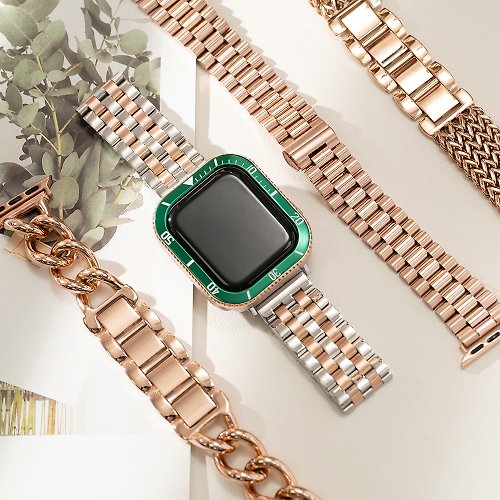 W.WEAR 時間穿搭 Apple watch - 綠水鬼錶殼 x 玫瑰金鋼錶帶 套組