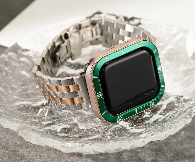 アップルウォッチ- グリーンゴーストケース×ローズゴールド
