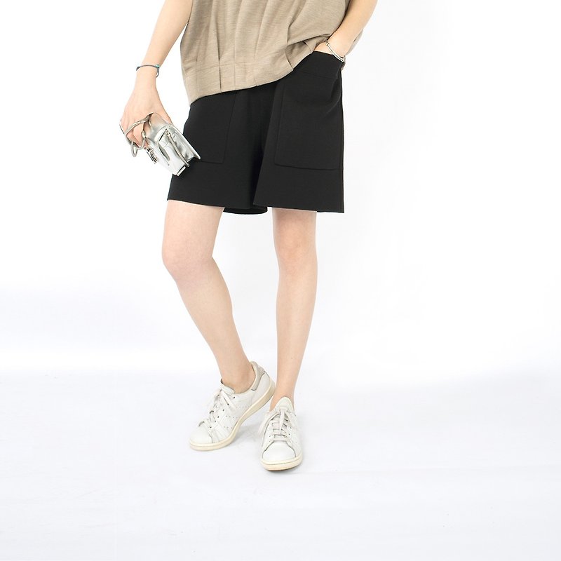Gao fruit GAOGUO original designer brand women's loose pocket 17 mercerized cotton knit shorts wild - กางเกงขาสั้น - ผ้าฝ้าย/ผ้าลินิน สีน้ำเงิน