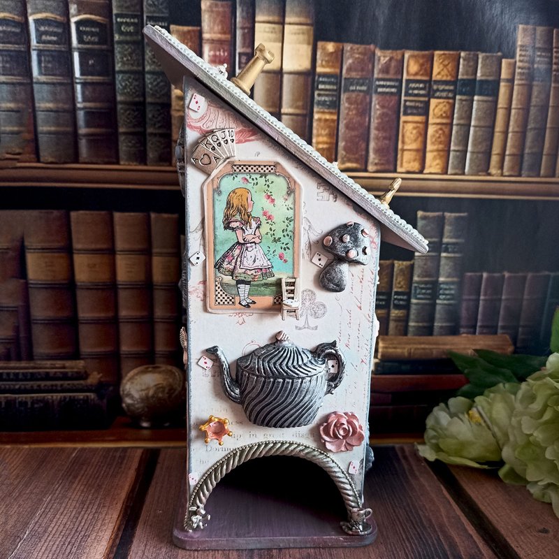 Alice Tea house, Wooden tea box, Alice in wonderland, Tea Party, kitchen decor - 調味罐/醬料罐 - 木頭 粉紅色