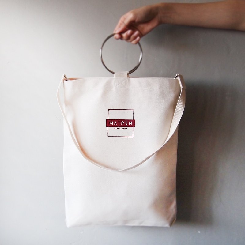 Classic LOGO-Red (with strap) canvas tote bag - Messenger Bags & Sling Bags - Cotton & Hemp Red