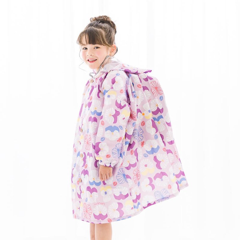 【kukka hippo】兒童一件式雨衣 附背包型收納袋 安全反光印刷 - 雨傘/雨衣 - 防水材質 多色