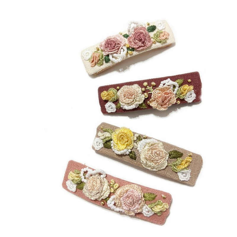 法國玫瑰立體刺繡髮夾 - 髮夾/髮圈 - 植物．花 多色