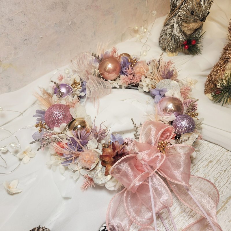 [Material Pack] Aegean Sea Sunset Wreath-Pink and Purple Everlasting Cedar Christmas Gift Exchange - ช่อดอกไม้แห้ง - พืช/ดอกไม้ สึชมพู