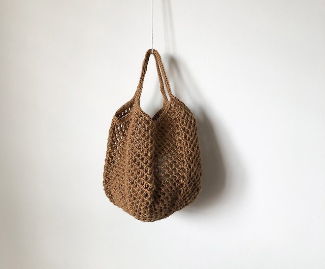 Hand-woven twine hand-woven small net bag brown finished product while sold  out - Shop littleknitstw Handbags & Totes - Pinkoi