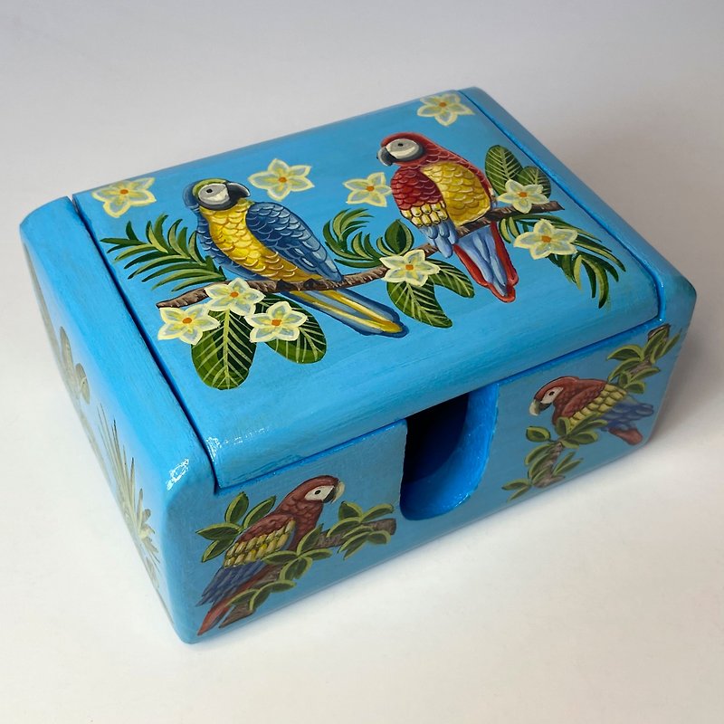 Card Stand Parrot bird, handmade wooden card holder in tropics theme, blue color - 卡片座/卡片架 - 木頭 藍色